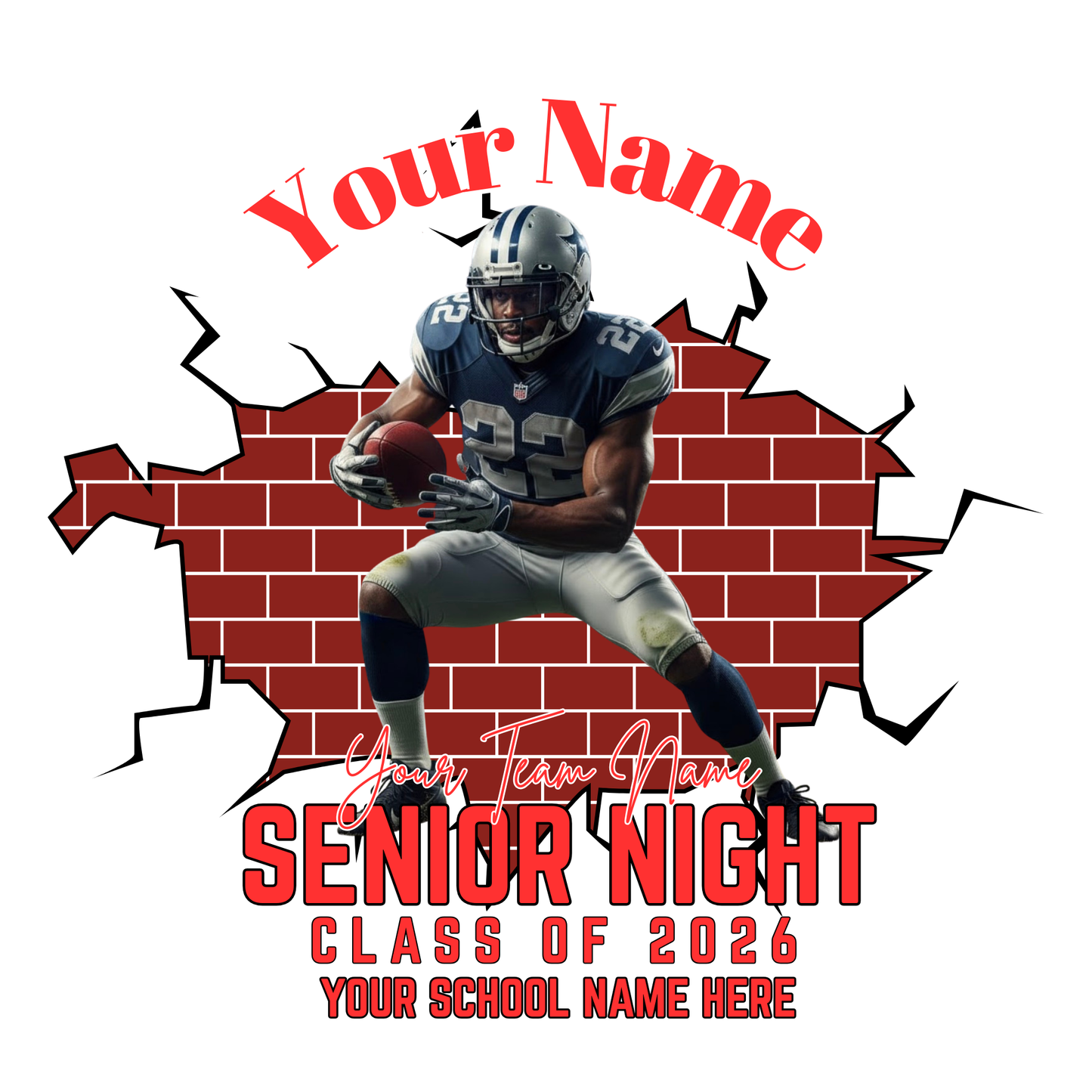 Senior Night 2026 Rap Tee Template | Canva DIY Football Shirt Design