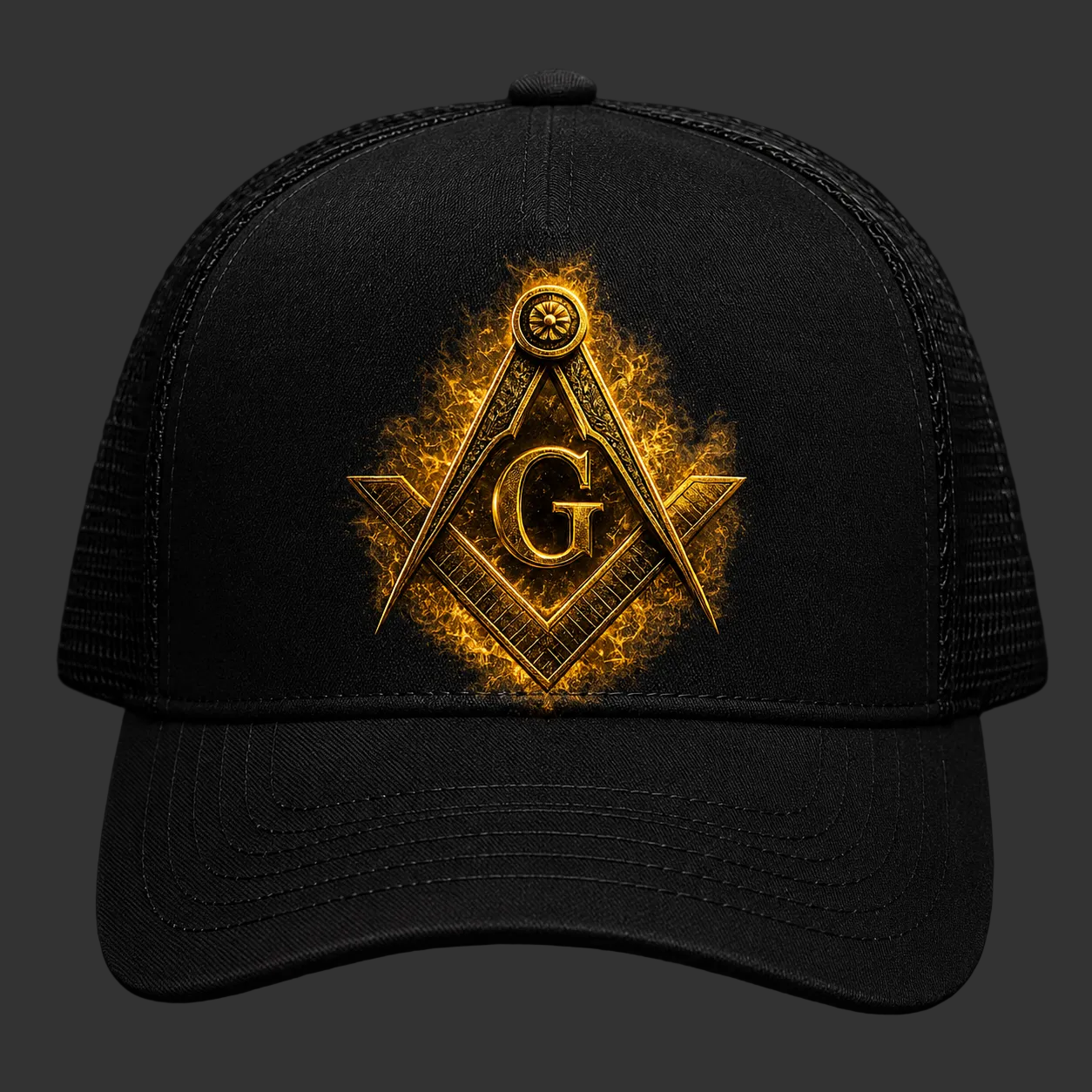 Gold Masonic Square & Compass Trucker Hat | Mesh Snapback Cap