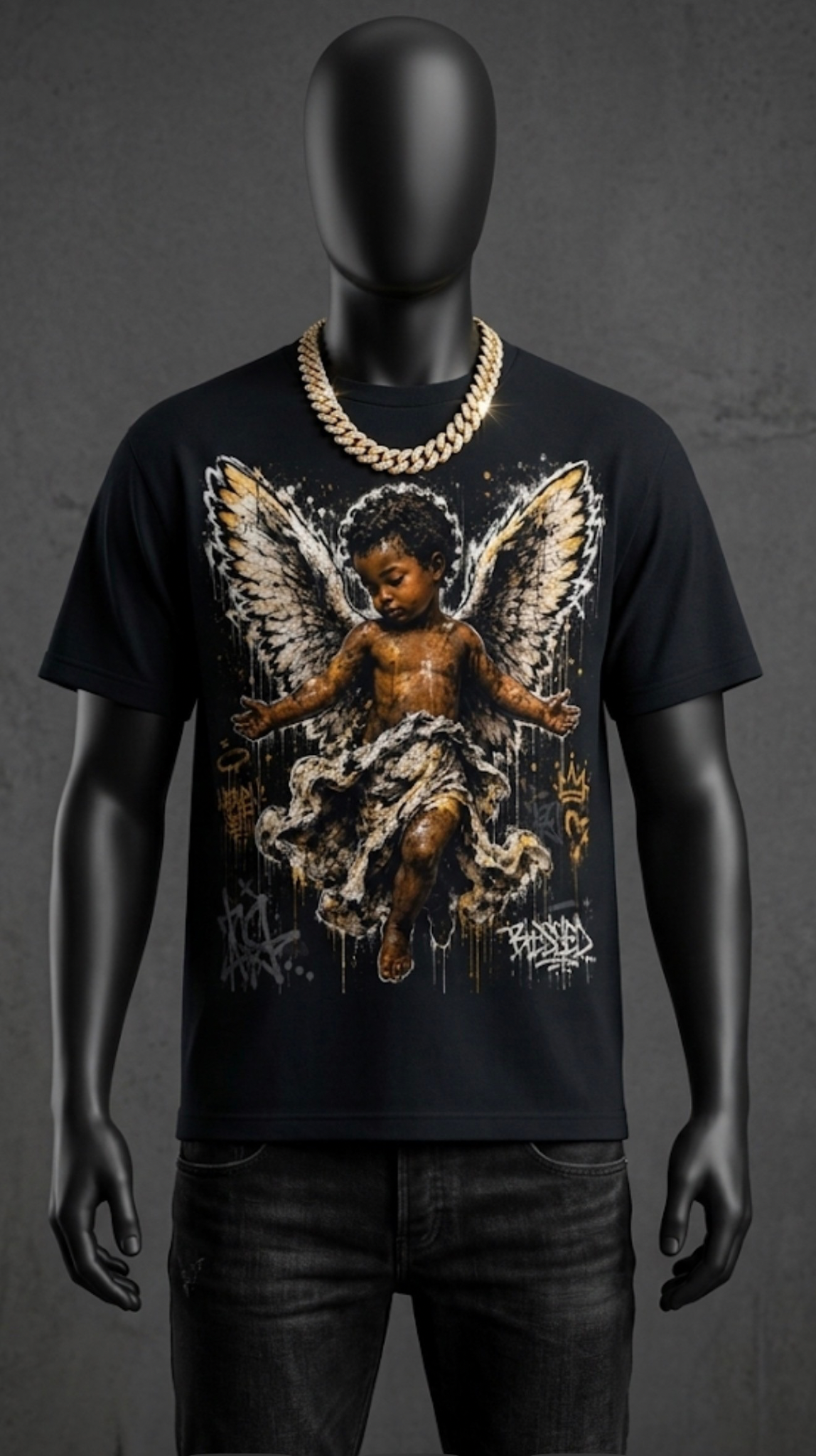 Melanated Cherub Angel Graphic T-Shirt | Vintage Streetwear Tee