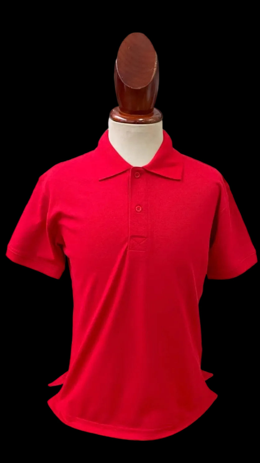 Red polo shirt blank on a mannequin 