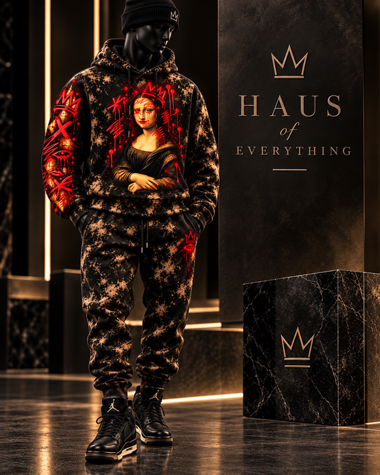 HAUS Art Rebellion | Bleached Mona Lisa Graffiti Hoodie & Jogger Set