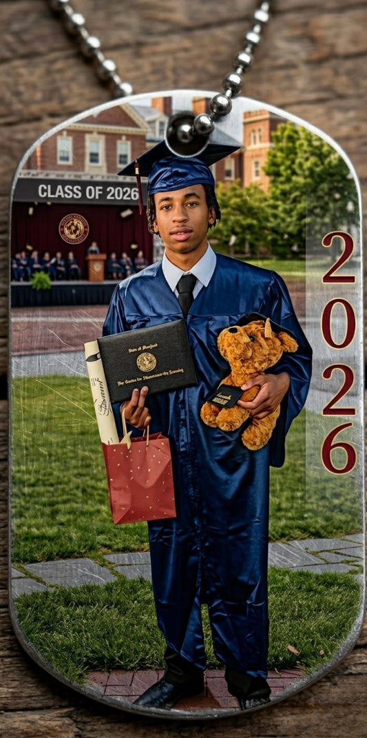 🎓 Custom Graduation Dog Tag – Personalized Sublimated Aluminum Photo Keepsake