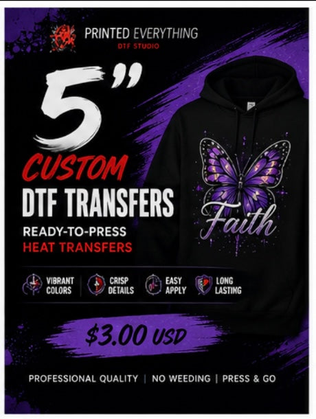 5" Custom DTF Transfers | Ready-to-Press Heat Transfers