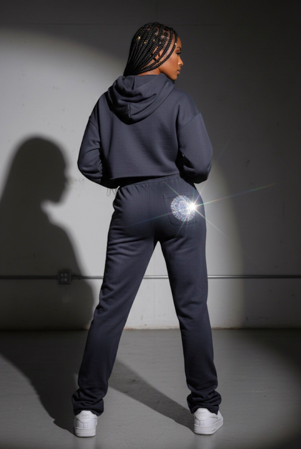 B.eaded E.verything x Printed Everything Stacked Joggers – Crystal Rhinestone Pocket Sweatpants