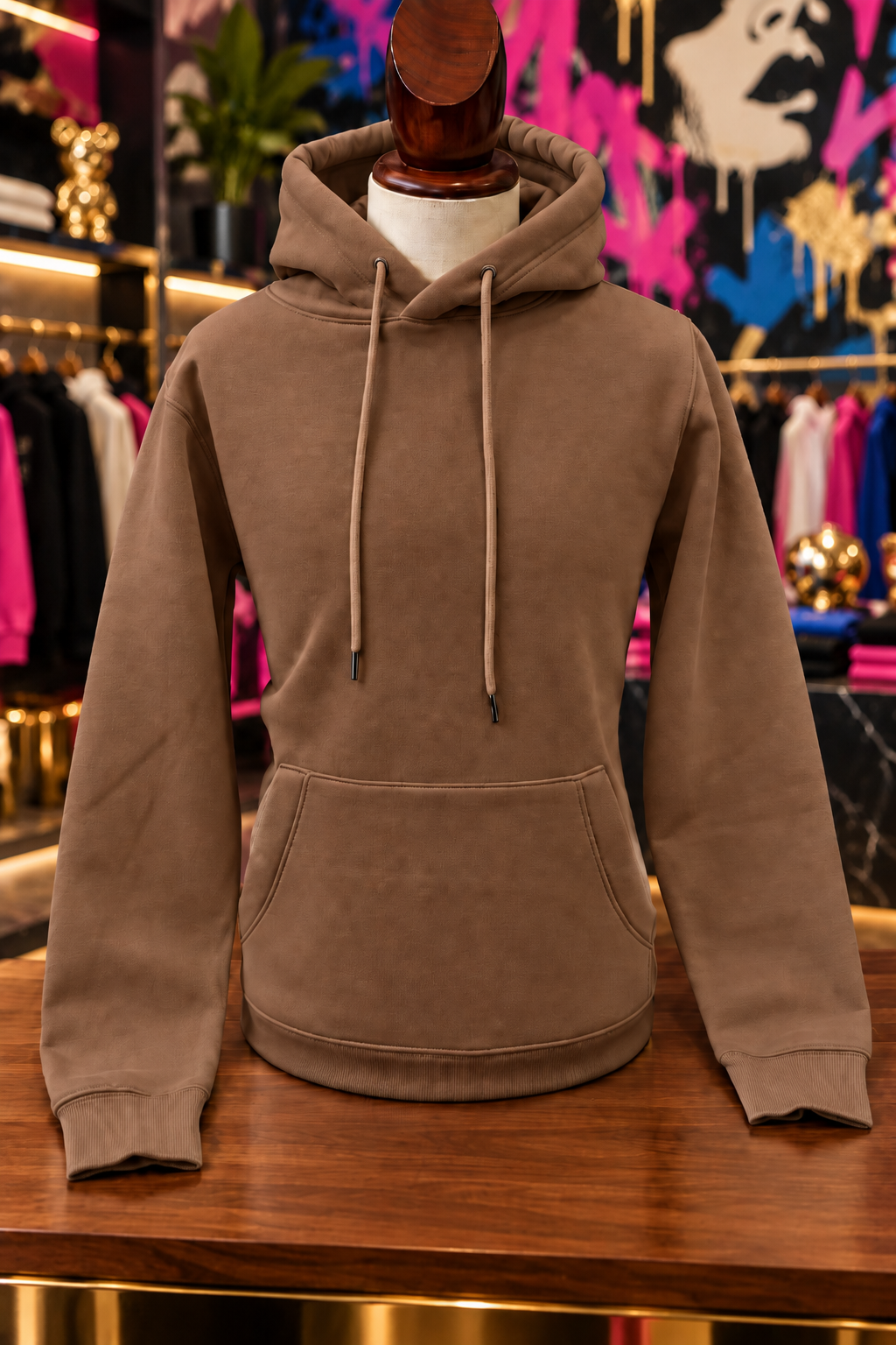 Custom Haus of Everything hoodie with front and back designs, featuring specialty options and detailed fabric texture.