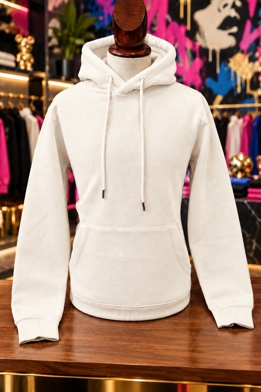 Custom Haus of Everything hoodie showing front and back designs with specialty options on a white background.