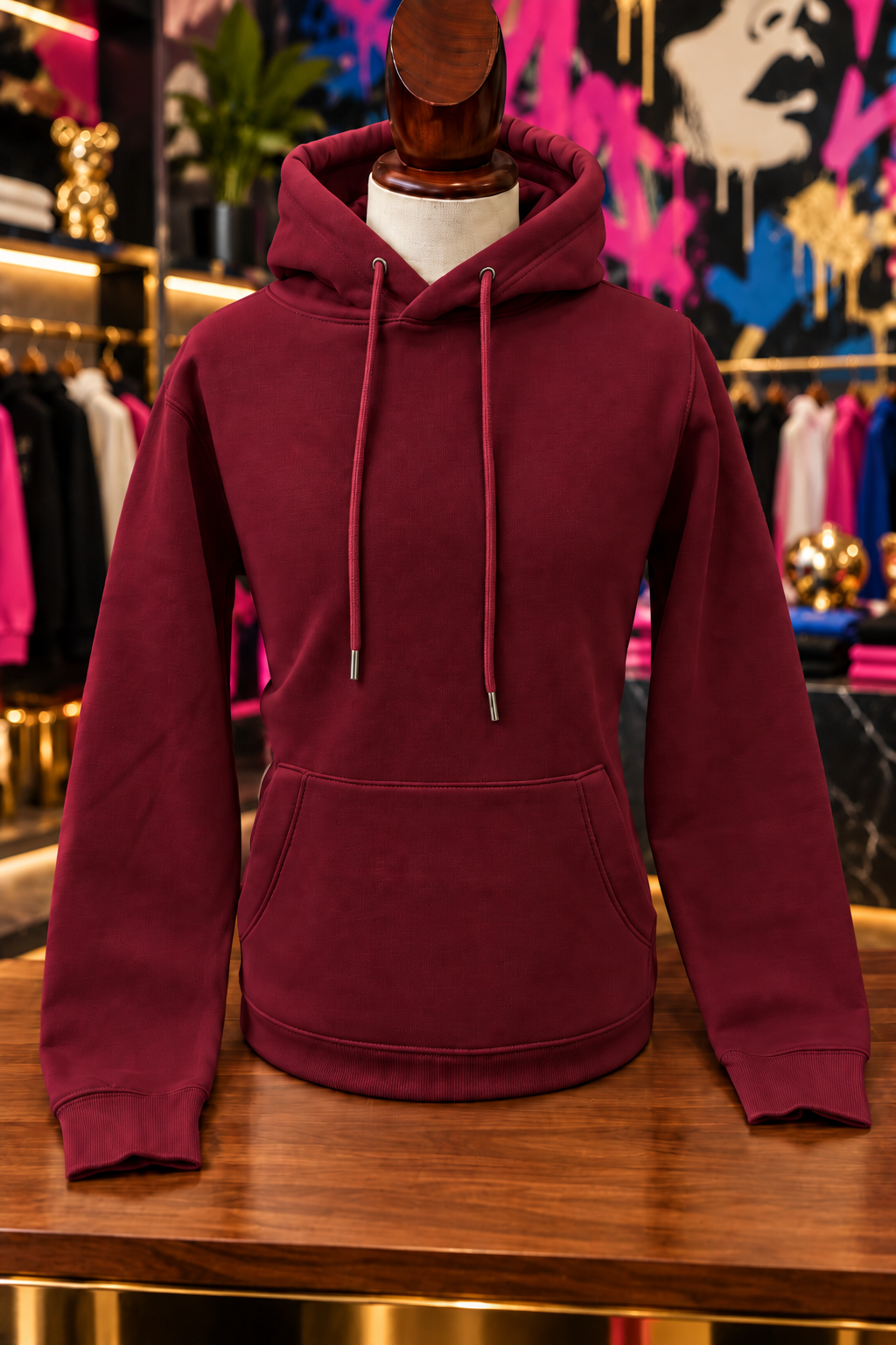 Custom Haus of Everything hoodie with front and back designs, showcasing specialty options and detailed fabric texture.