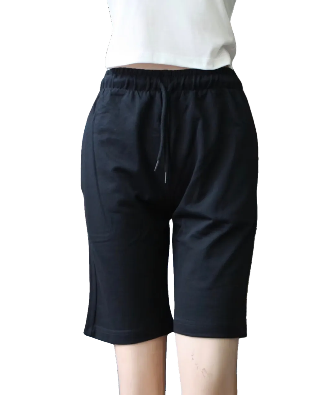 Navy Blue shorts worn by a person on a white background