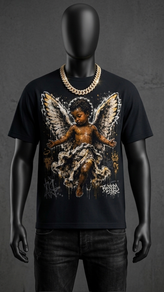 Melanated Cherub Angel Graphic T-Shirt | Vintage Streetwear Tee