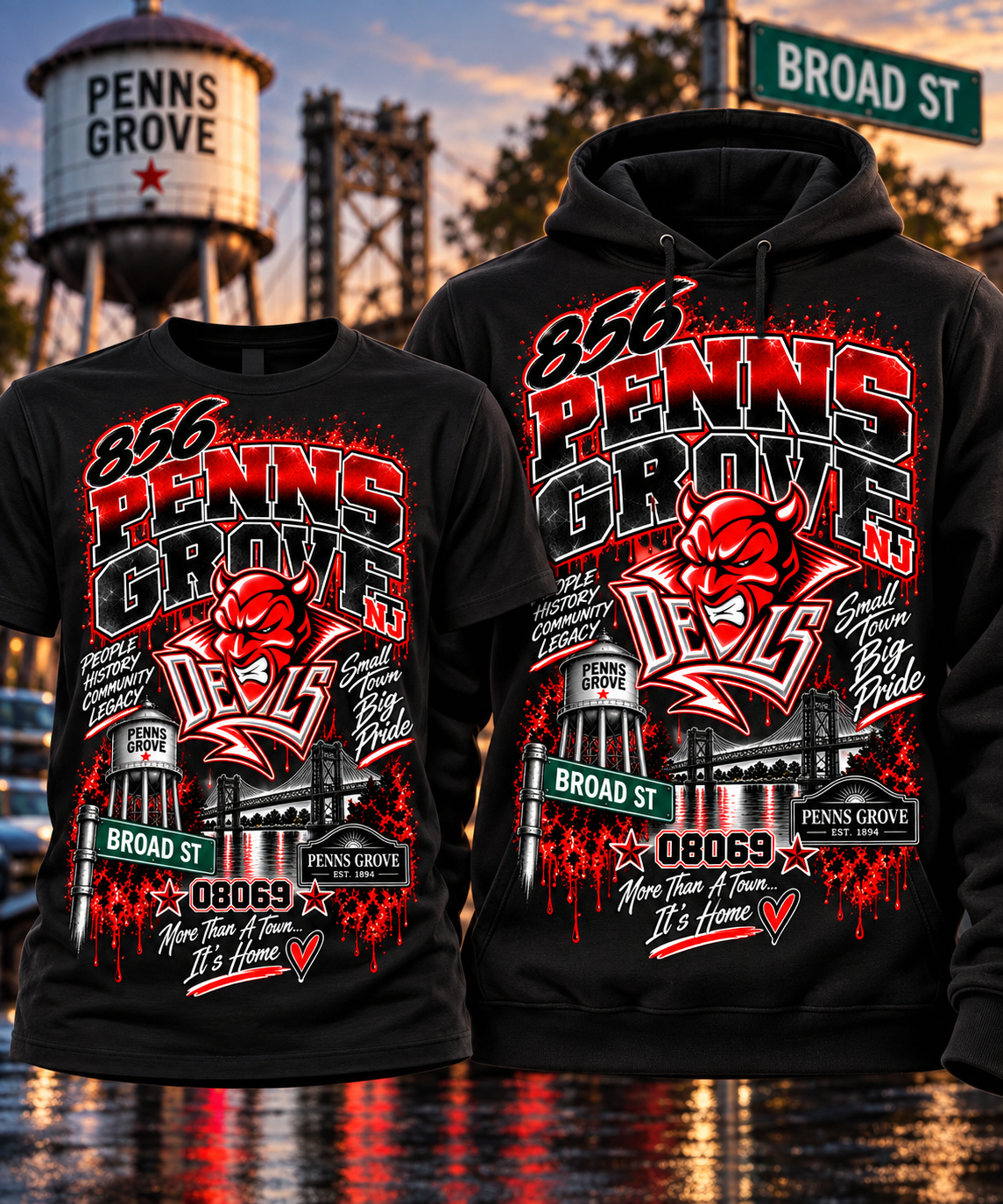 Penns Grove NJ Pride graphic hoodie by PRINTED EVERYTHING DTF STUDIO, featuring a colorful local Jersey design on a custom hoodie.
